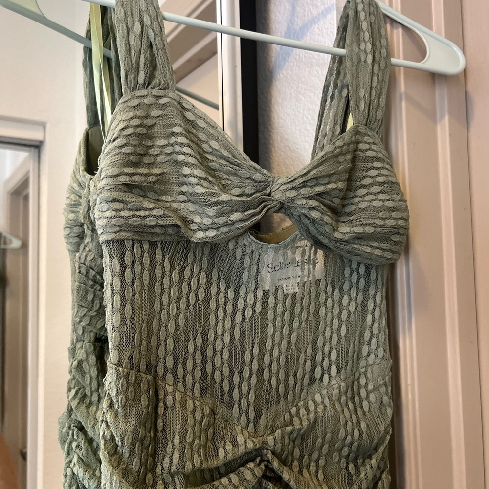 Selfie Leslie Oliana Embroidered Mesh Midi Dress Fern US XS - Picture 2 of 6